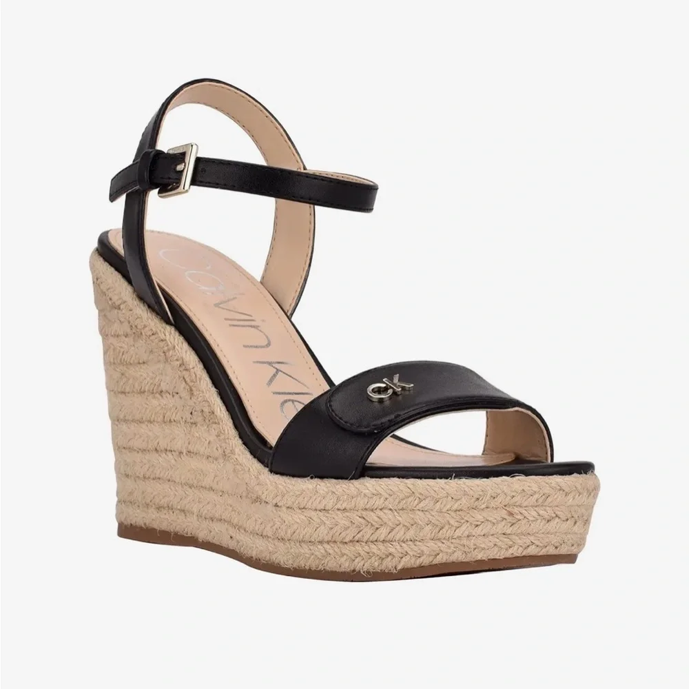 Calvin Klein Hamal Women's Sz 10 Wedge Heel Sandals Black New